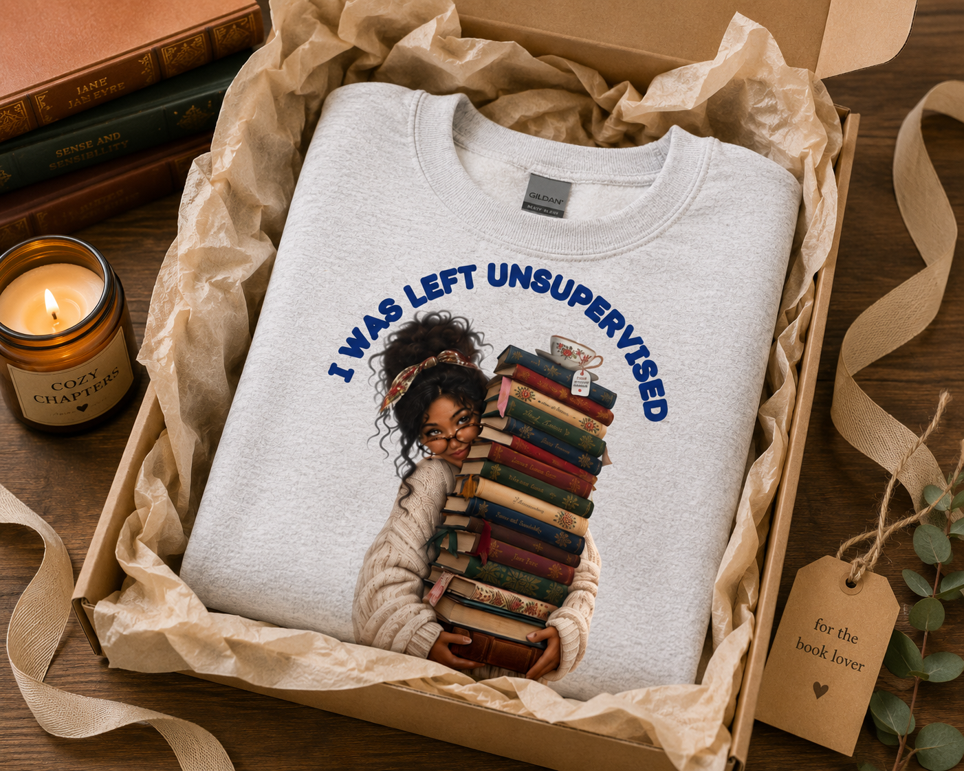 I Was Left Unsupervised Books Crewneck Sweatshirt | Reader Stack Graphic