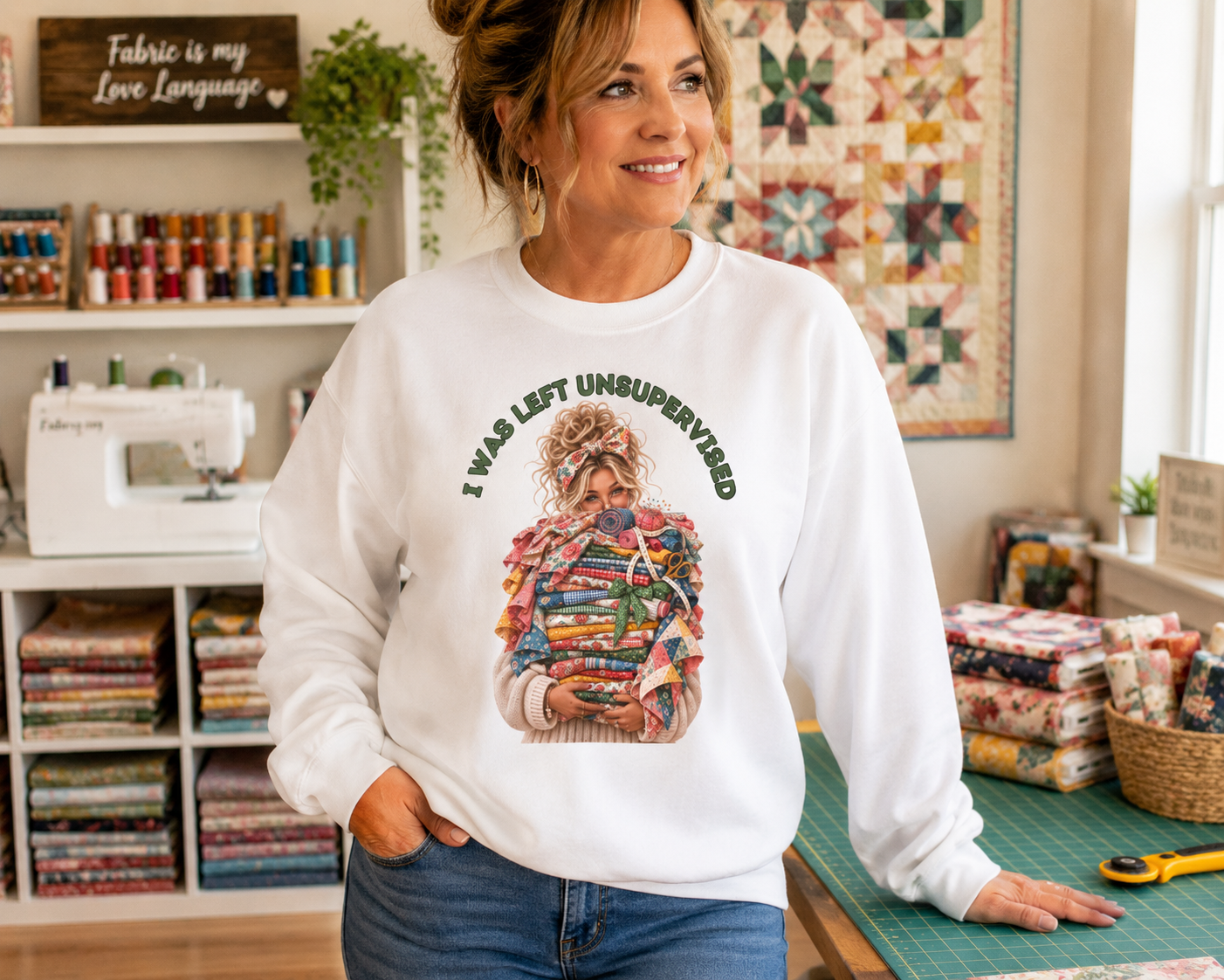 I Was Left Unsupervised - Fabric Stash - Crewneck