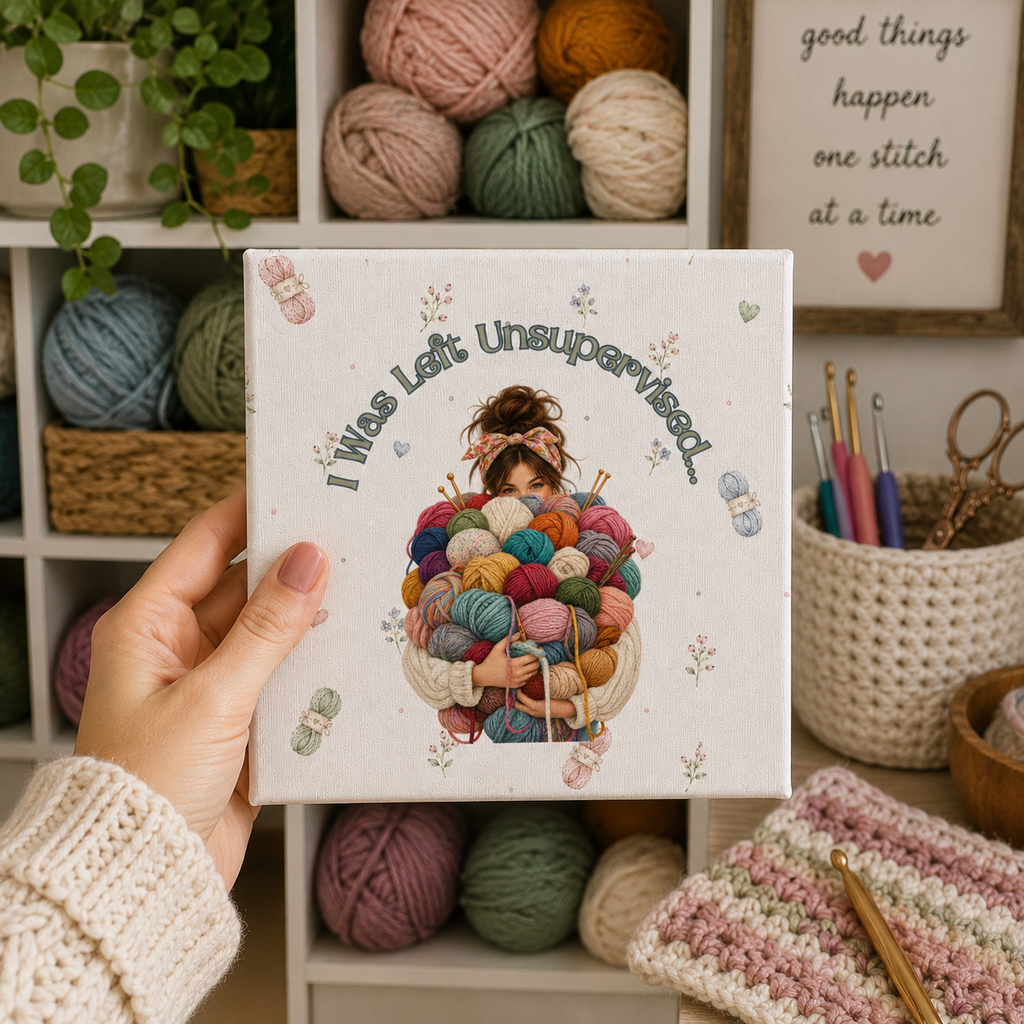 I Was Left Unsupervised Yarn Ball Illustration Canvas