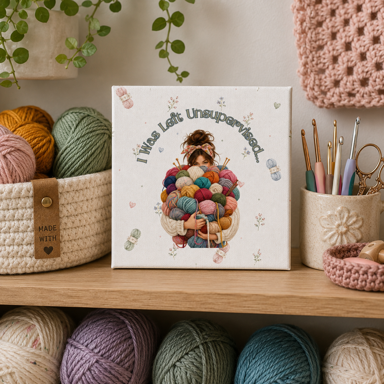 I Was Left Unsupervised Yarn Ball Illustration Canvas