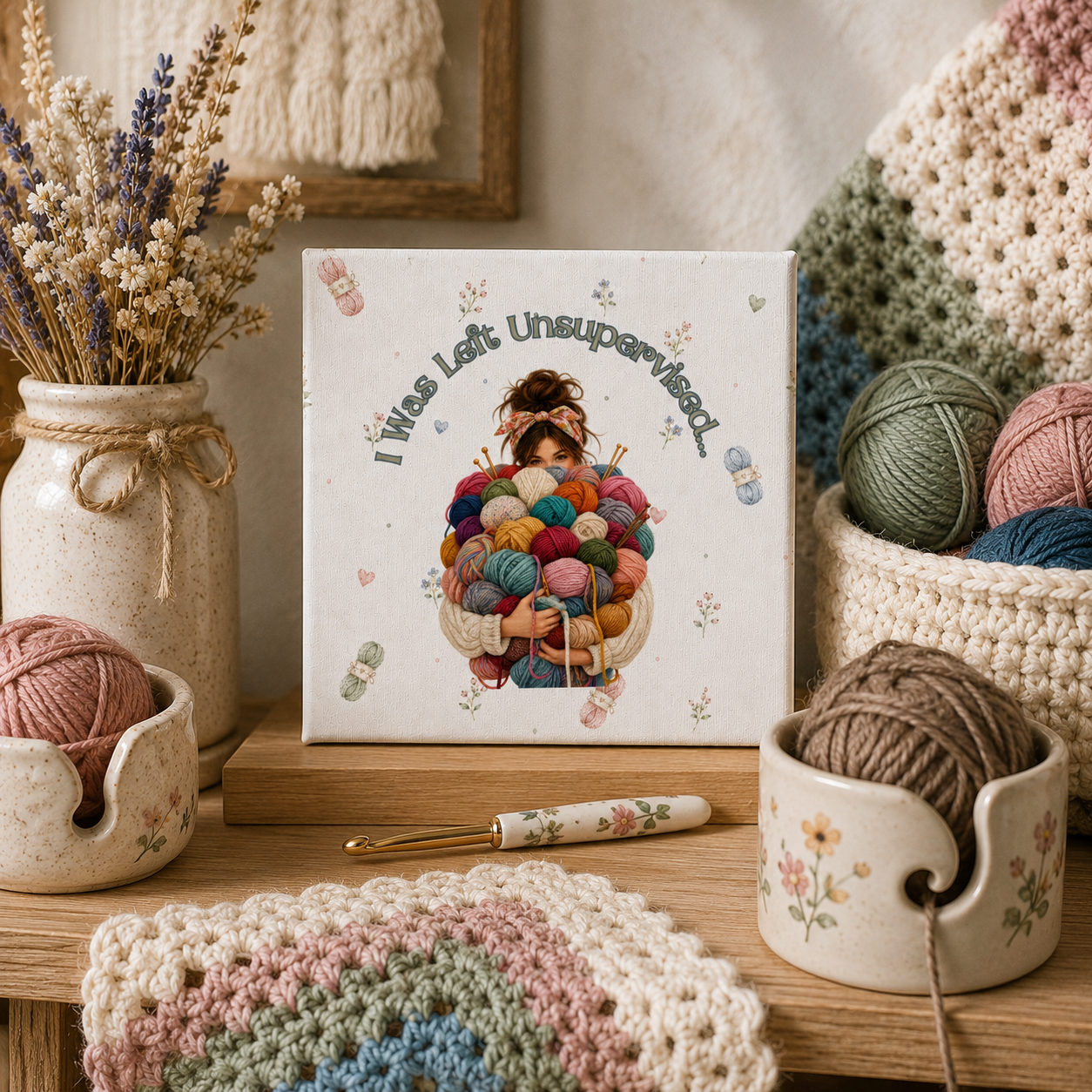 I Was Left Unsupervised Yarn Ball Illustration Canvas