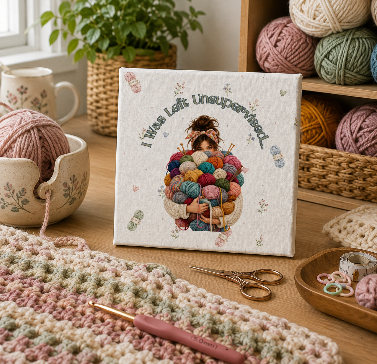 I Was Left Unsupervised Yarn Ball Illustration Canvas