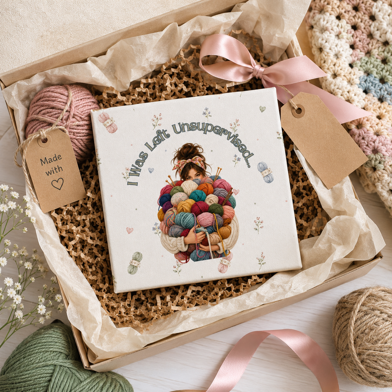 I Was Left Unsupervised Yarn Ball Illustration Canvas