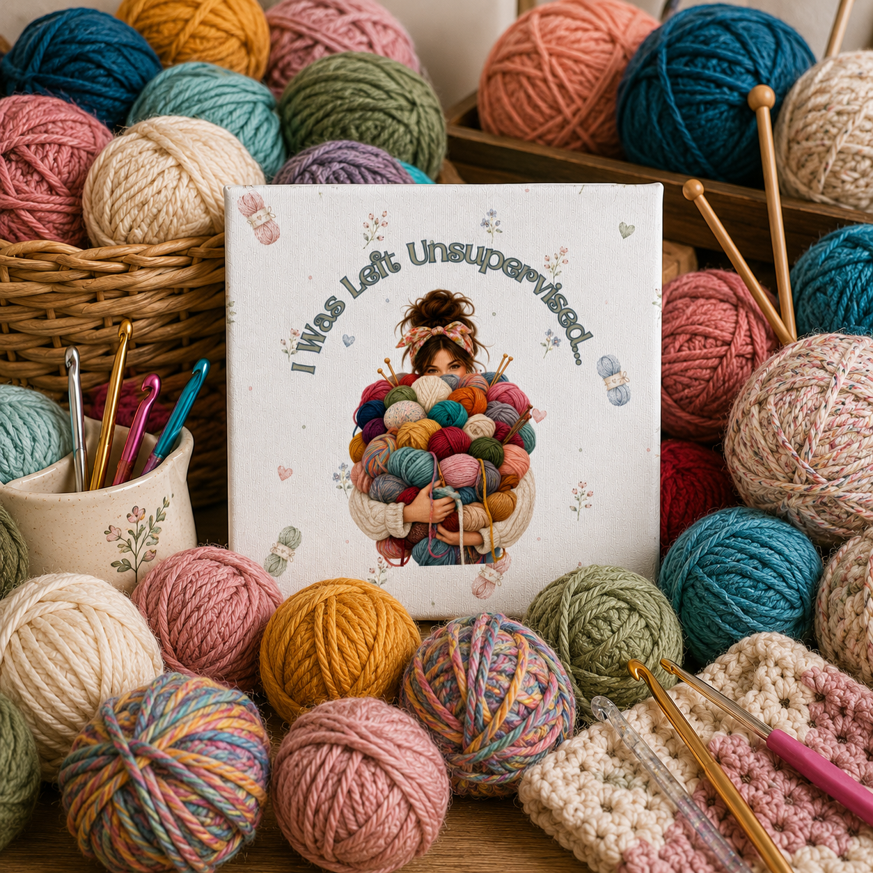 I Was Left Unsupervised Yarn Ball Illustration Canvas