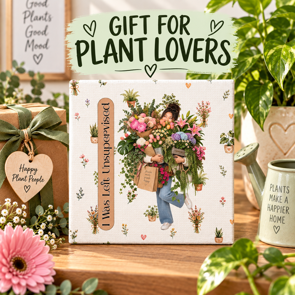 Funny Plant Lady Canvas, I Was Left Unsupervised Floral Wall Art, 6x6 Plant Lover Gift