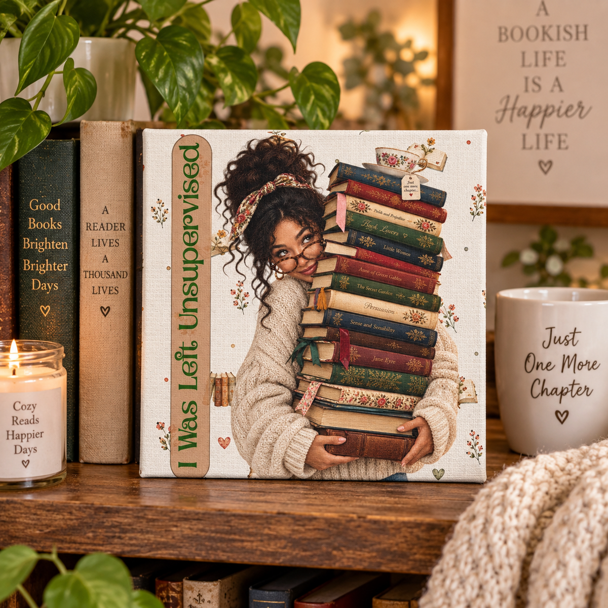 I Was Left Unsupervised Books Canvas, 6x6 Reading Wall Art, Bookish Gift for Reader