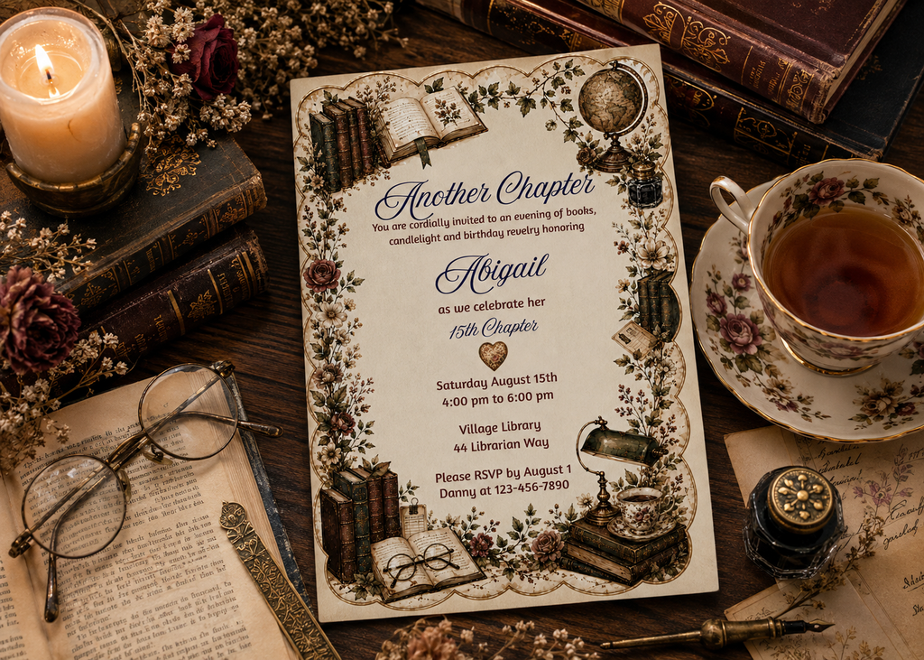 Dark Academia Birthday Invitation