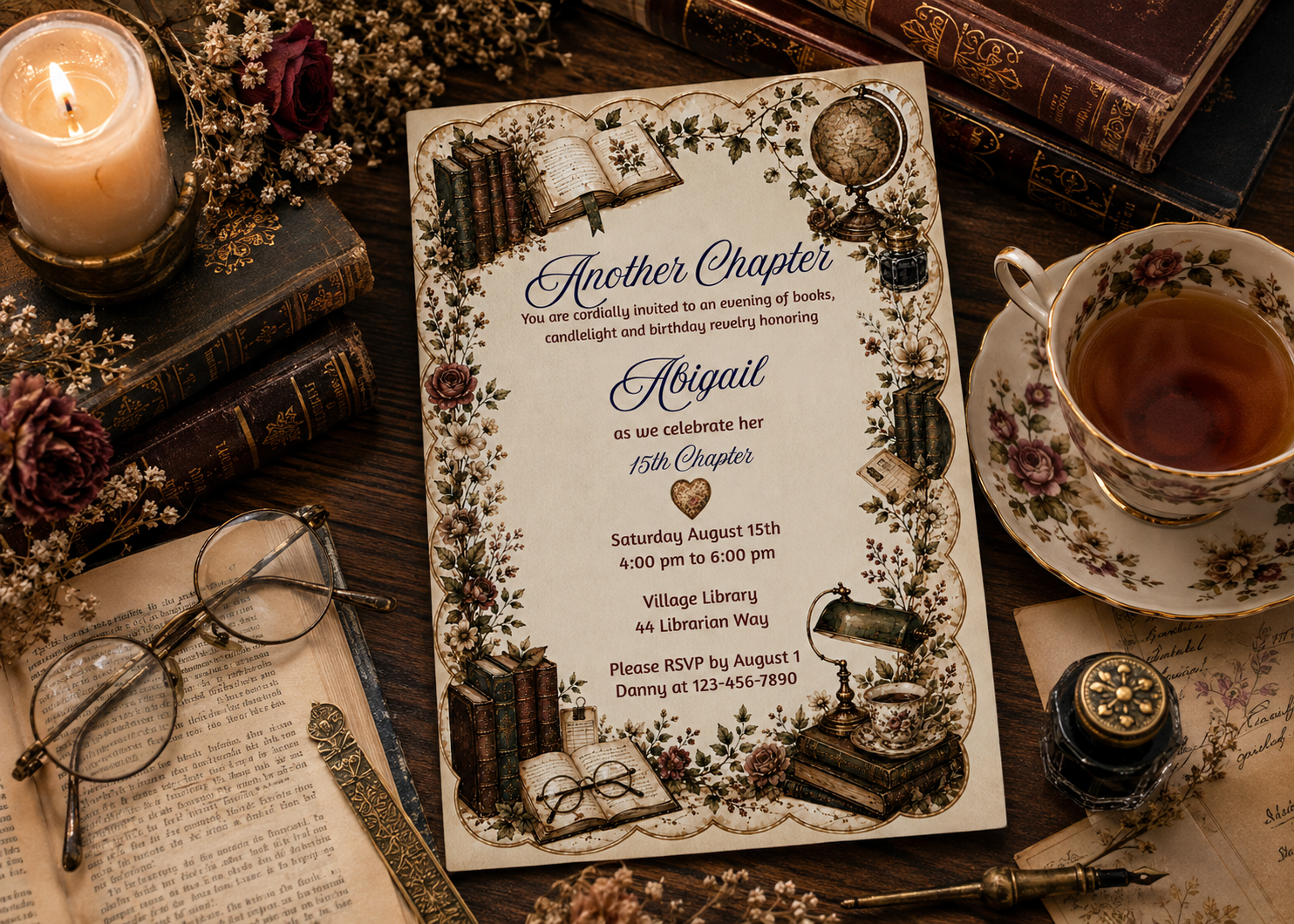 Dark Academia Birthday Invitation