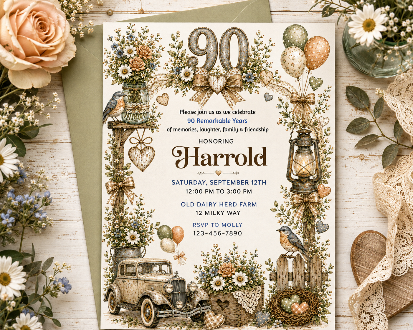 90th Birthday Party Invitation
