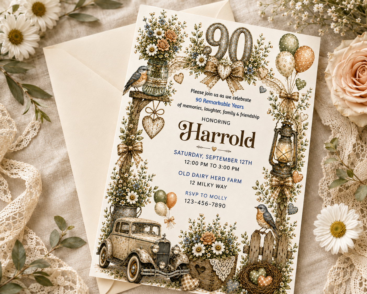 90th Birthday Party Invitation