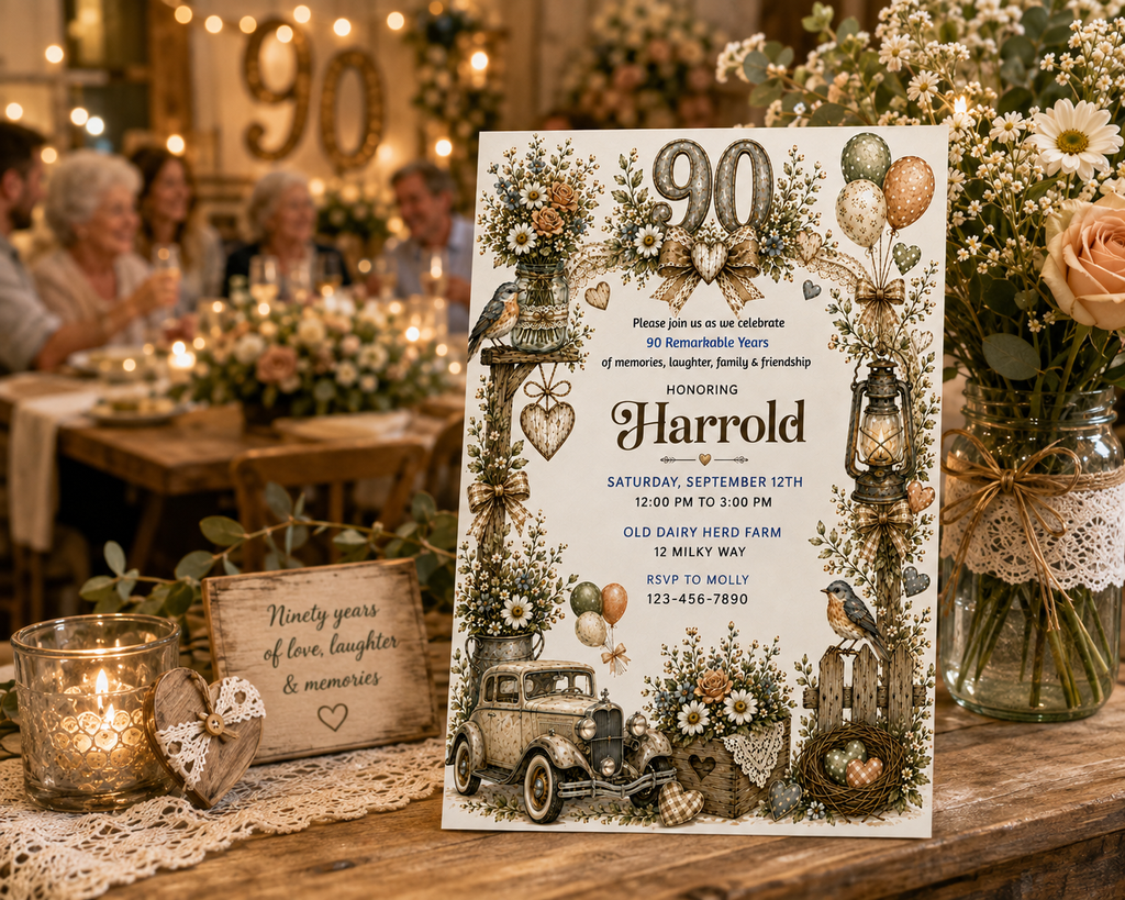 90th Birthday Party Invitation