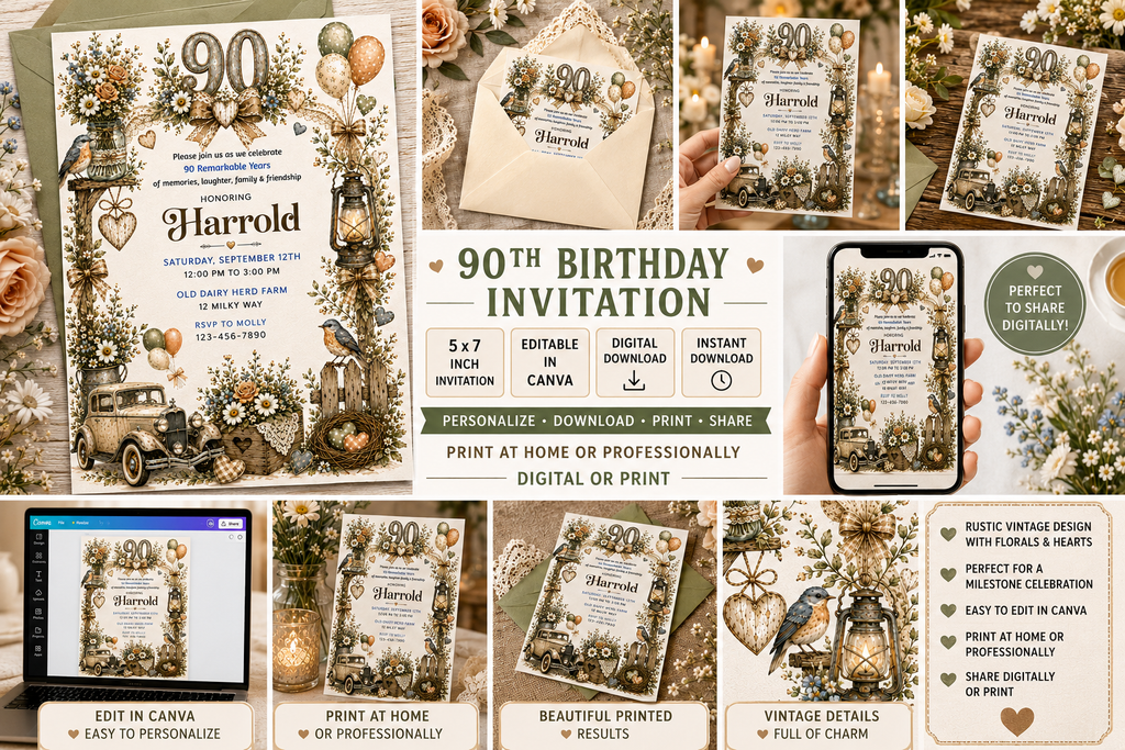 90th Birthday Party Invitation