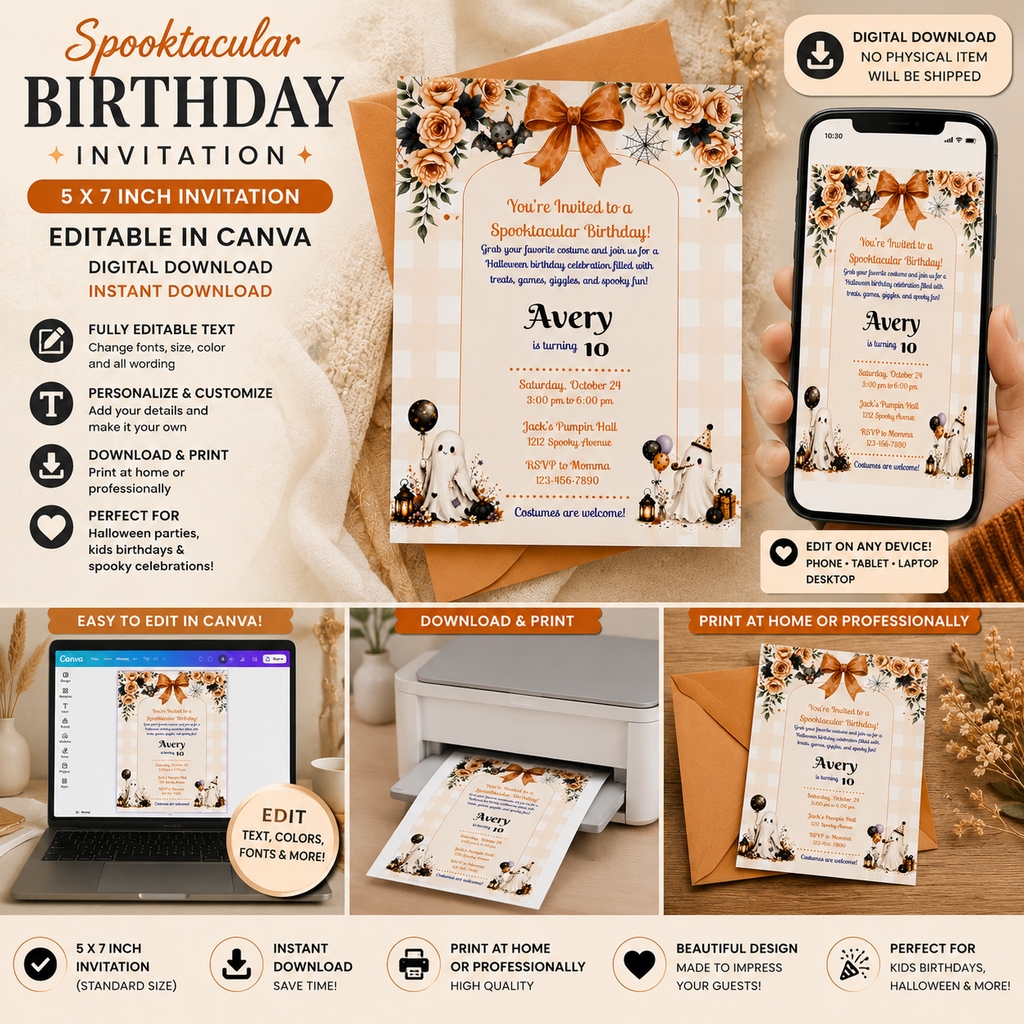 Spooktacular Halloween Birthday Invitation - Editable in Canva