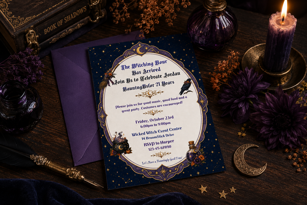 Witchy 21st Birthday Invitation - Editable in Canva