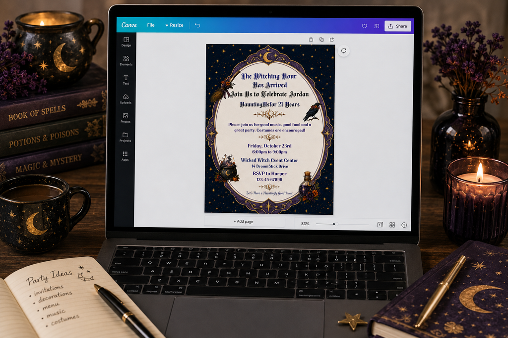 Witchy 21st Birthday Invitation - Editable in Canva