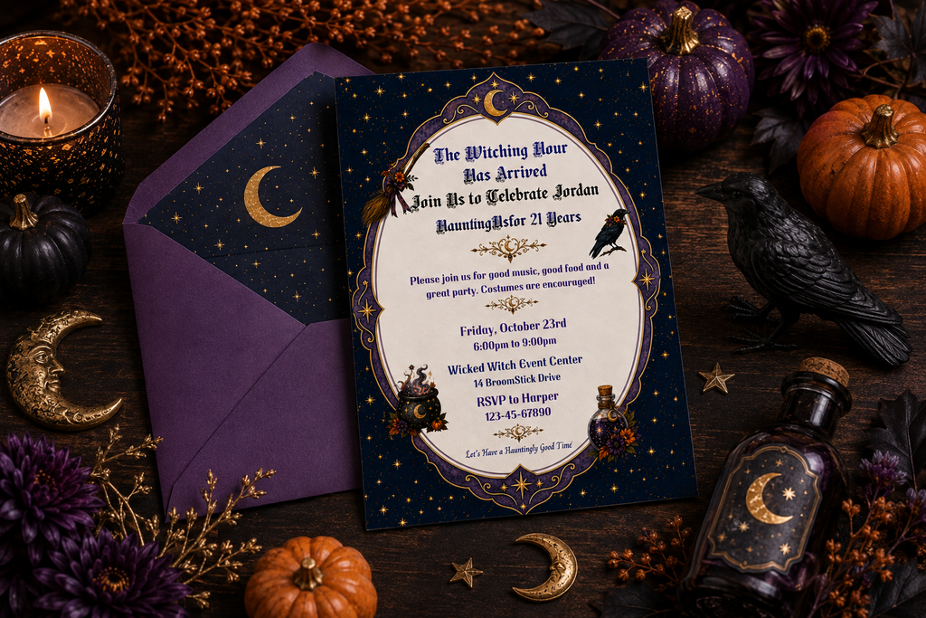 Witchy 21st Birthday Invitation - Editable in Canva