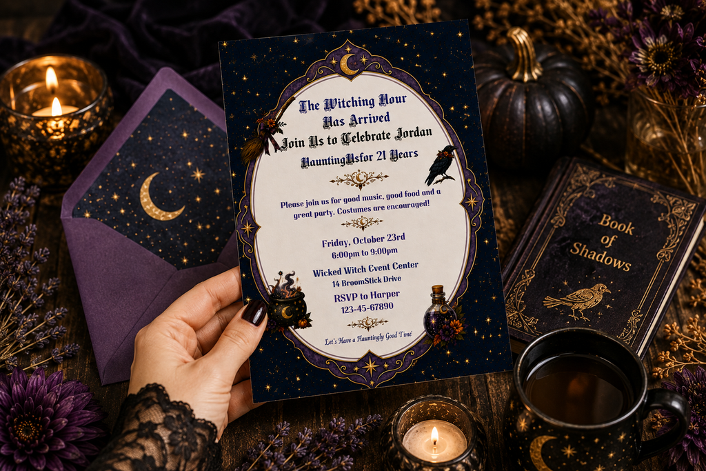 Witchy 21st Birthday Invitation - Editable in Canva