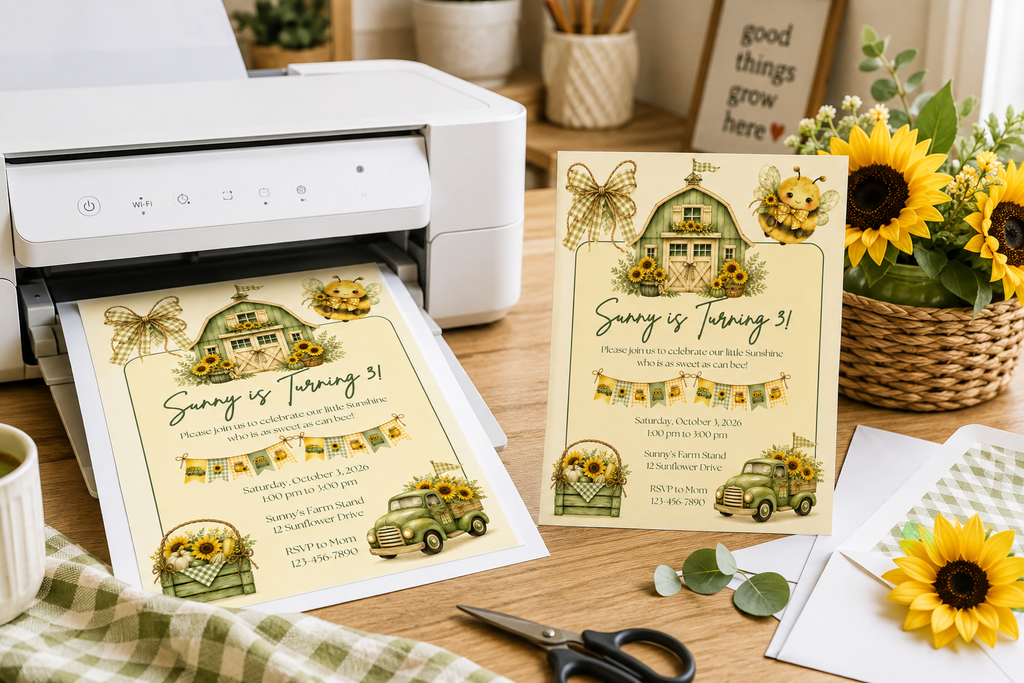 Sunflower & Bee Birthday Invitation - Editable in Canva